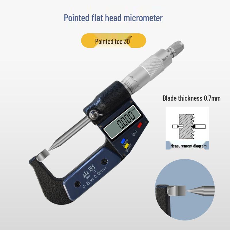 Shan Ce Electronic Digital Micrometer with Single/Double Pointed, Flat, and Beveled Tips, 0-25mm High Precision