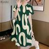 ZANZEA Women Casual V-Neck Summer Short Sleeve Print Dress