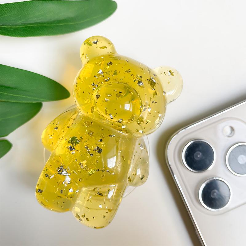 Epoxy Silver Foil Transparent Bear Mobile Phone Holder Creative Airbag Desktop Stable Support Portable Telescopic