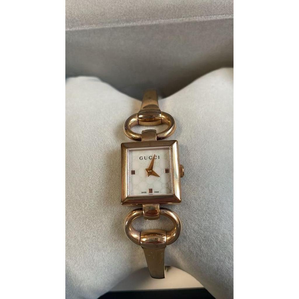 Used [GUCCI] 120 series ladies watch GG pattern pink gold with box