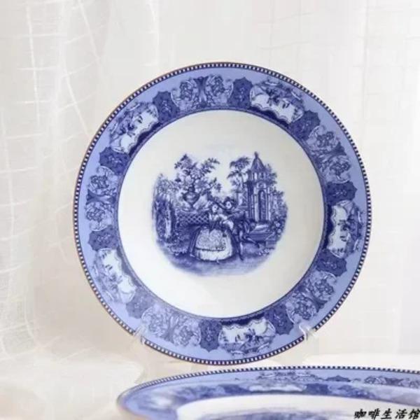 Blue Downton Abbey Food Plates, French Retro Tea Cup Set, Bowls, Dinner Plates, Fruit Tray, Fish Dish, Tableware, Dinnerware