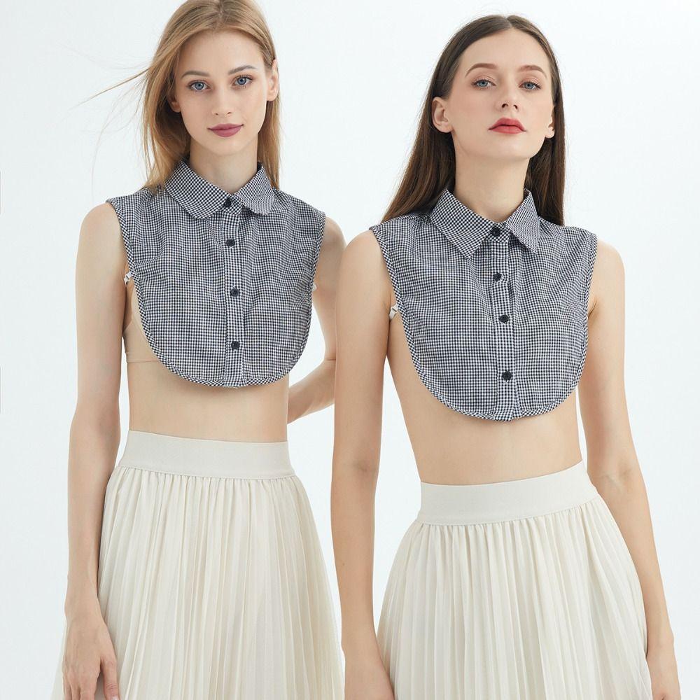 Detachable Lapel Half Shirt Houndstooth Adjustable Neckline Simple Plaid Fake Collar  Female