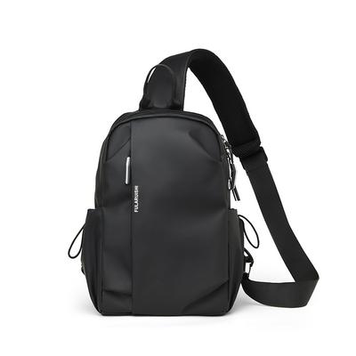 Čierna kožená crossbody taška, Mestská ležérna pánska crossbody taška, Hongkonský trend a populárna taška cez hruď