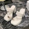 High -heeled Women's Sandals 2025 Summer New Fashion Versatile Toe Thick Bottom Non -slip Leisure High Heel Tide Sandy Slippers