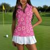 Women Sleeveless Golf Polo Shirt with Zipper Collar Printed Athletic Tank Top for Outdoor Sports and Casual Wear