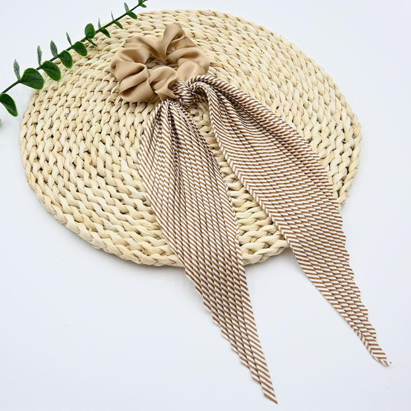 

1PC French retro super fairy temperament satin bow striped hair band Korean Internet celebrity sweet girl streamer hair rope хакі