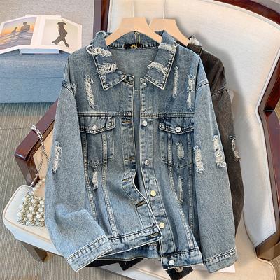 Büyük Beden Kadın Denim Ceket Gevşek Uzun Kollu Üst Ceket