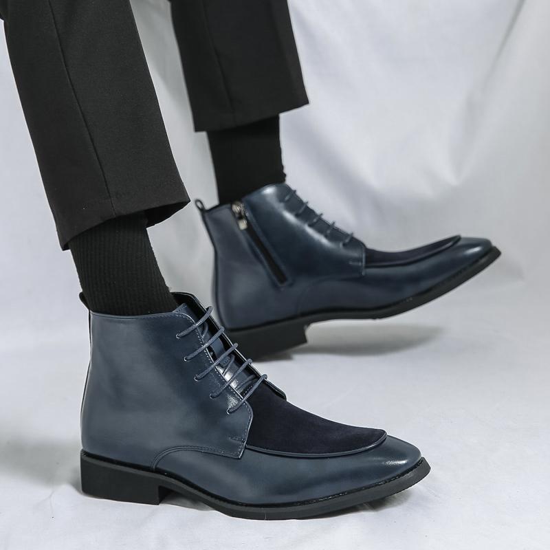 Boots New Arrival Motorcycle Boots Lace-Up Male Men Shoes for Club Pointed Toe Leather Fashion Shoes Outdoor Men -match Ankle