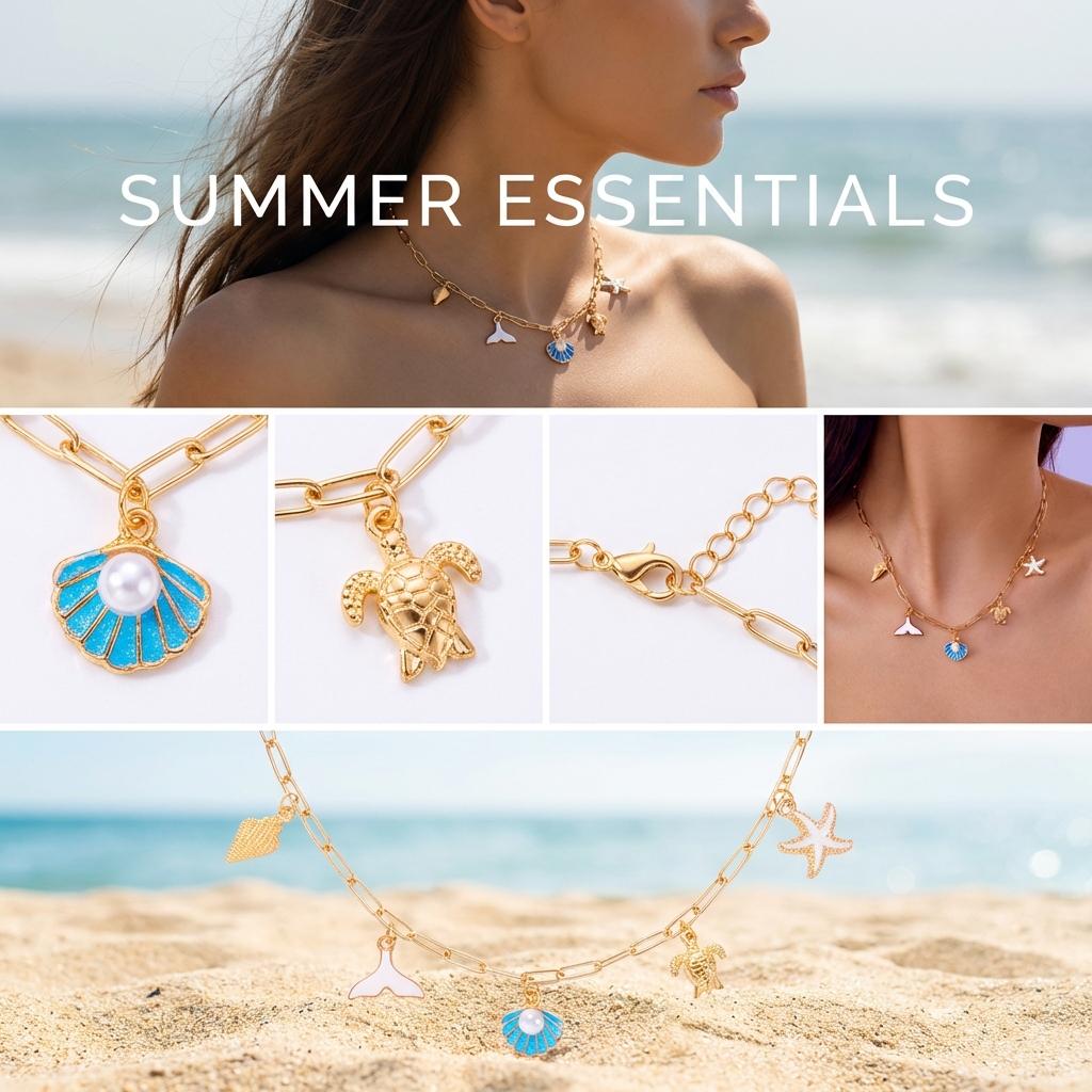 Bohemia Gold Color Starfish Conch Turtle Pendant Necklace for Women Handmade Metal Chain Necklaces Summer Beach Party Jewelry