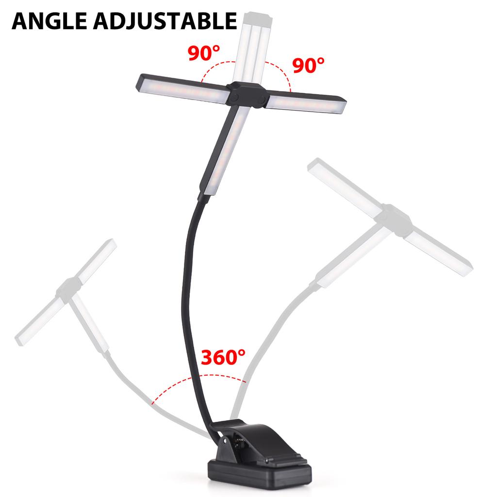 Notenpultleuchte mit Klemme T-Form Faltbare Lampe 51 LED-Perlen 4 Farbtemperaturen 12 Helligkeiten