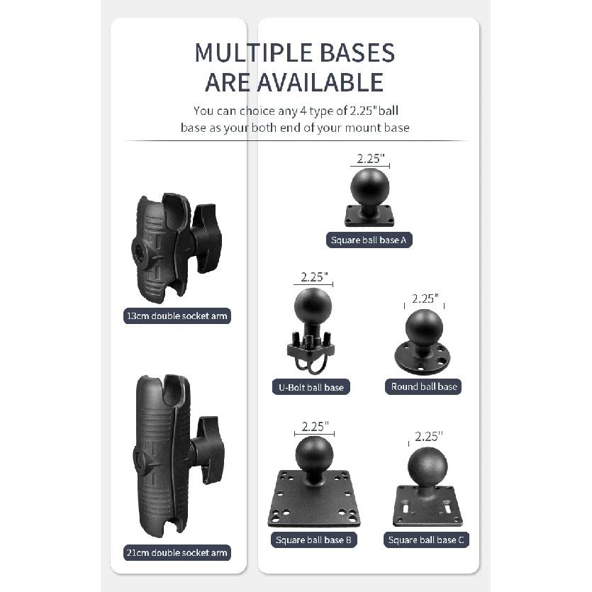 VIN Mount 2.25' Fishfinder Mount with D Size VESA75x75 Base and Short Arm Mount for Ram Mount