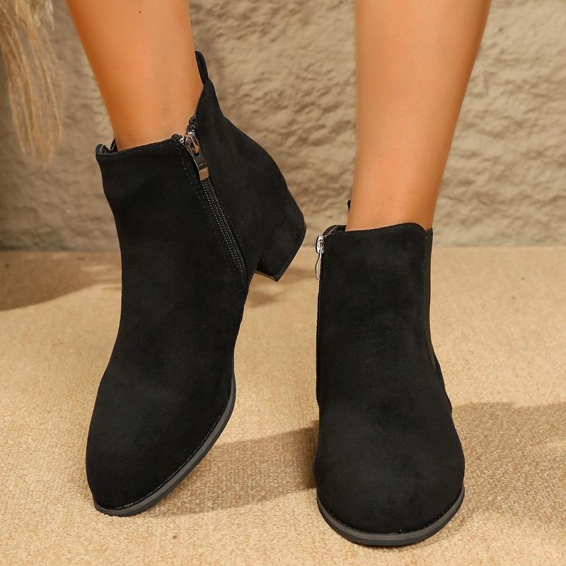 2025 Damankelstövlar med Spetsig Tå och Tjock Sula Mocka Ovan Del Enkel och Mångsidig Stil Höst Vardagskläder Ankelstövlar