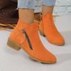 Women's Suede Martin Boots with Thick Low Heels and Side Zipper - Large Size Available