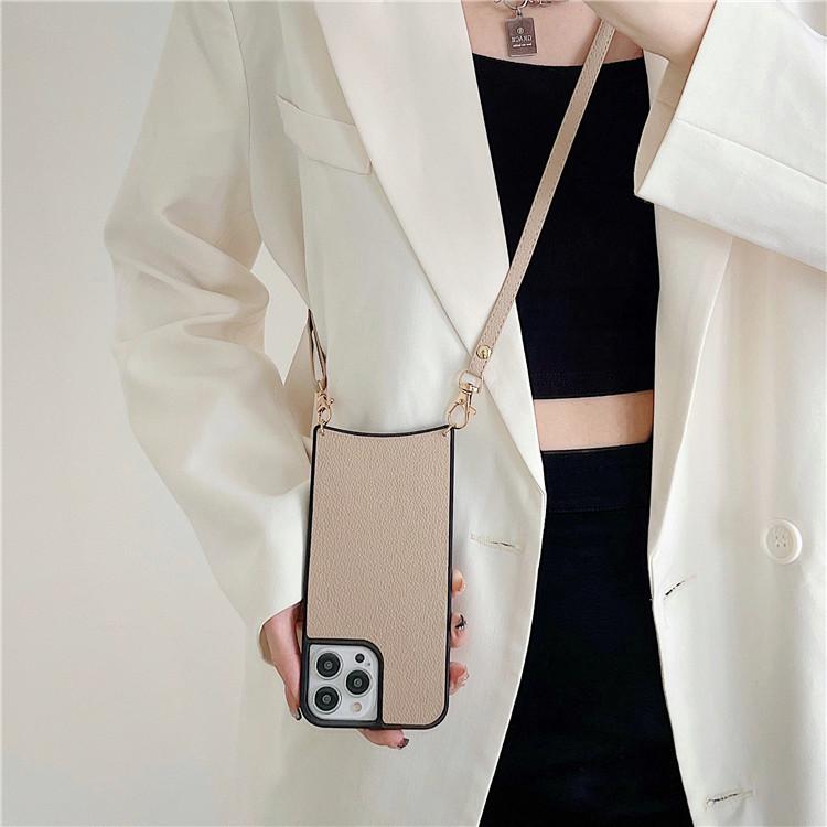 Applicable To Iphone12pro Leather Oblique Span Lychee Pattern Mobile Phone Case Apple 11 Lanyard Back Cover Protective Cover