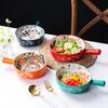 Ceramic Hand Painted Handle Bowl Creative Cartoon Breakfast Salad Bowl With Handle Gratin Bowl Baking Bowl Breakfast Bowl