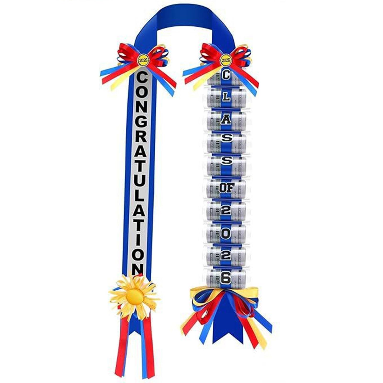 

Graduation Ribbon with Congratulation and Class of 2025 Lettering Decorative and Gift Holder One Size