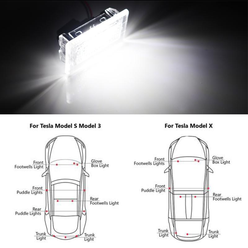 2PCS for Tesla Model S Model X Model 3 Xenon White LED Car Interior Lights Trunk Area Cargo Lights Door Courtesy Lights Dome Lights 6