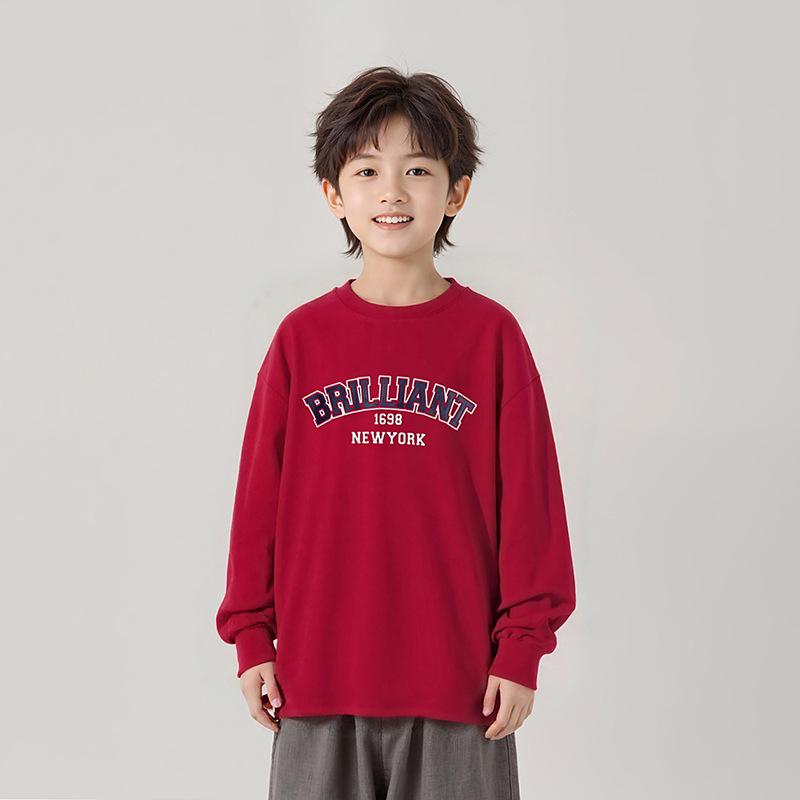 

Warm Korean Style Long-Sleeve Cotton-Cashmere T-Shirt for Kids - Trendy Boys Base Layer 170 cm темно-червоний колір
