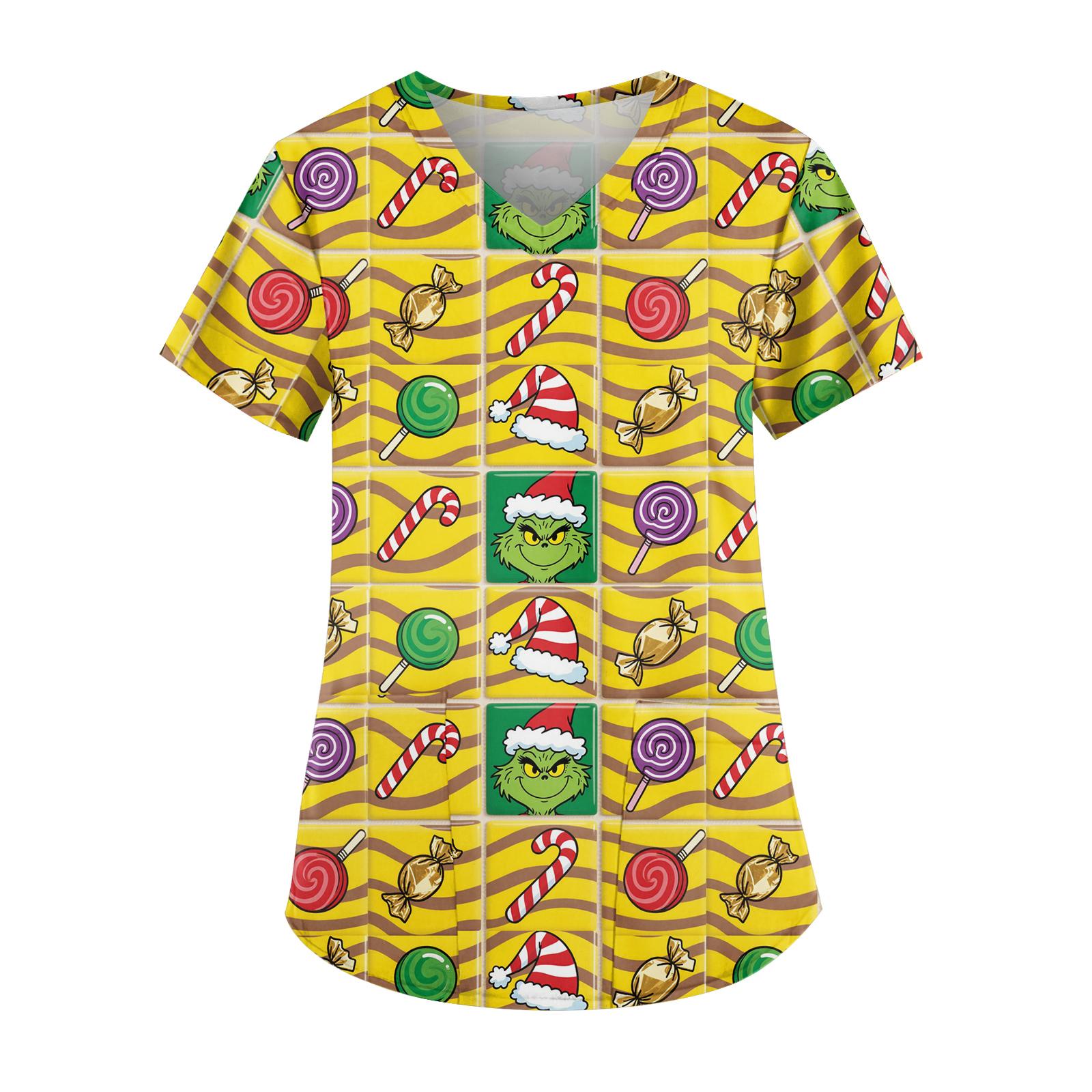 

Женская модная рабочая форма с принтом и карманной футболкой с коротким рукавом M жёлтый