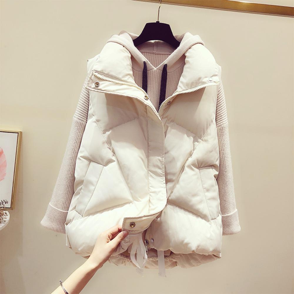 Women's Autumn & Winter Waistcoat – Lady's Sleeveless Cotton-Padded Vest Jacket with Zippered Pockets, Solid-Color Padded Outerwear