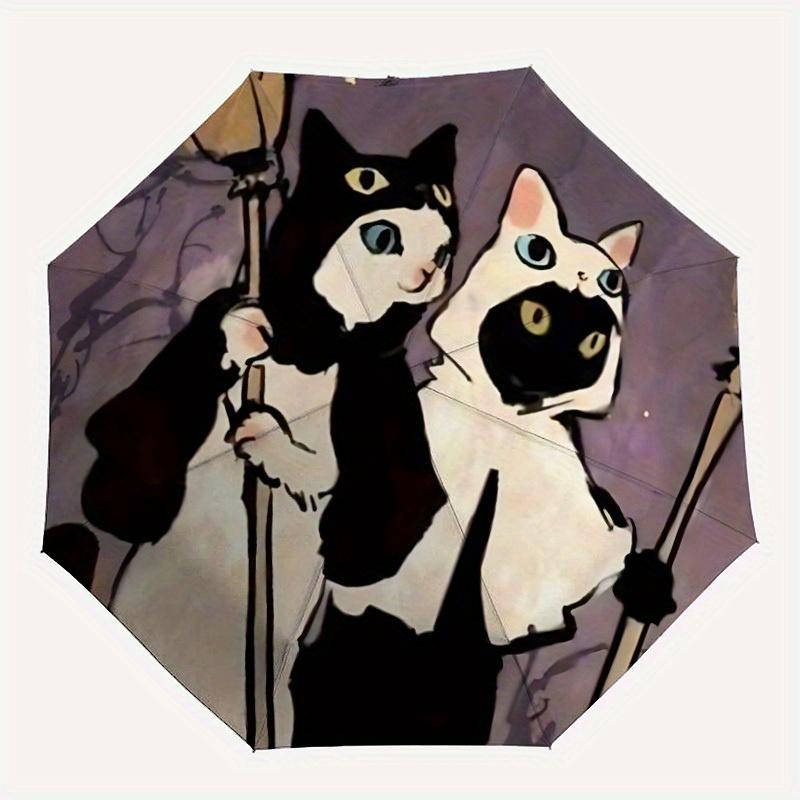 

1pc Cat Duo Automatic Open/close Umbrella, 8-Rib sturdy structure, Portable Travel Umbrella, Parties, Everyday Use, Outdoor Accessory, Artis