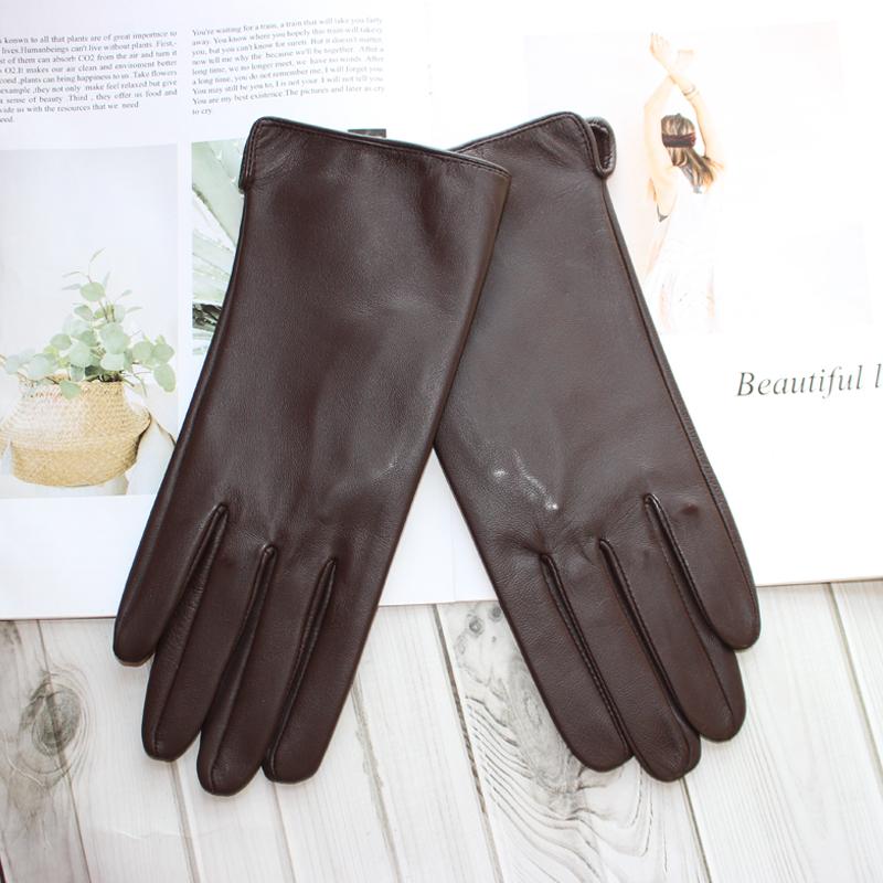 New Ladies Sheepskin Touch Screen Gloves Single Leather Thin Unlined Classic Solid Color Versatile Straight Driving Gloves