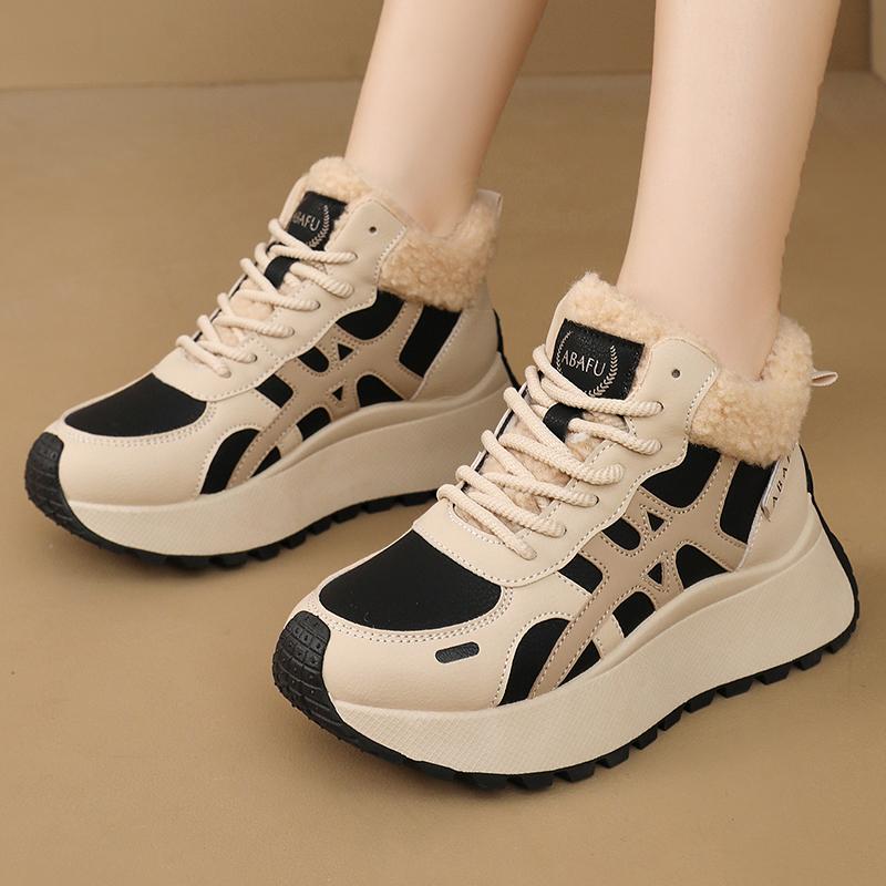 TUINANLE Women Winter Warm Platform Snow Trainers Cotton Plush Sneakers High Top Ladies Shoes