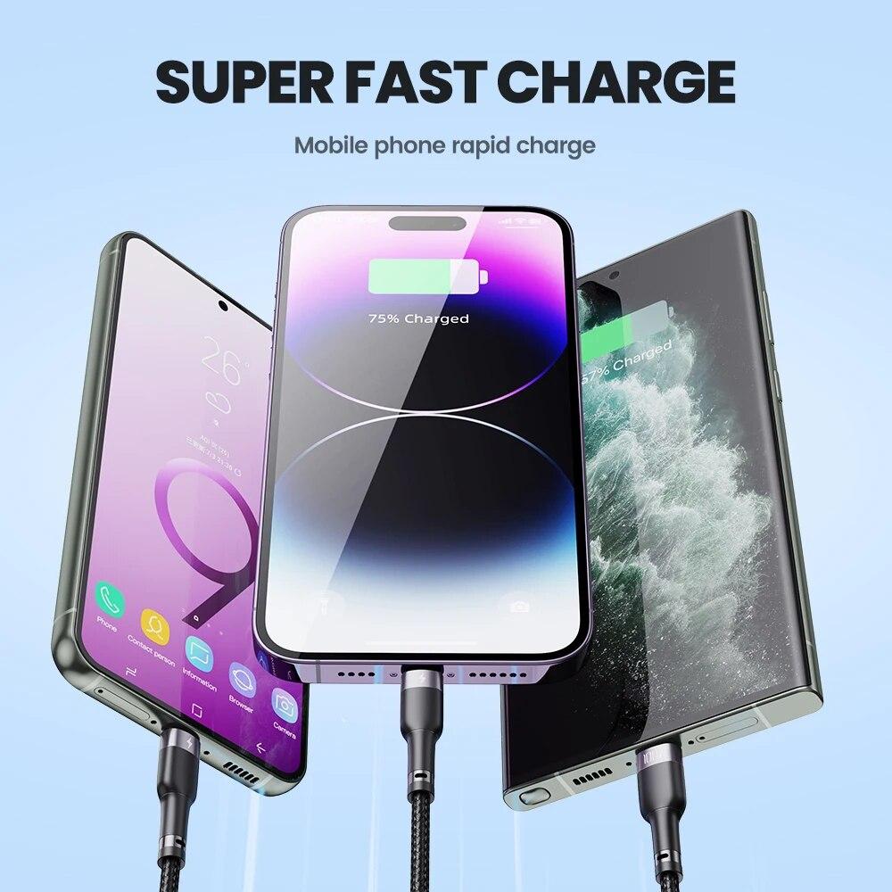 Toocki 3 in 1 USB Cable 6A 100W Micro USB Type C Charging Cable For 14 13 12 Huawei Honor 13 ViVo Oppo Data Cord
