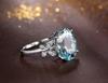 Sky Blue Cubic Zirconia CopperPlated Stainless Steel Ring for Women Wedding Engagement Jewelry  Size 6-10