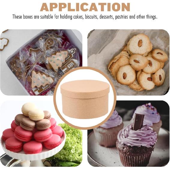 5 Pack Round Kraft Paper Cookie Boxes with Lids Cake Boxes Desserts Packaging Containers for Cupcakes, Candy,Muffin and Chocolate, 5.51x5.51x2.95