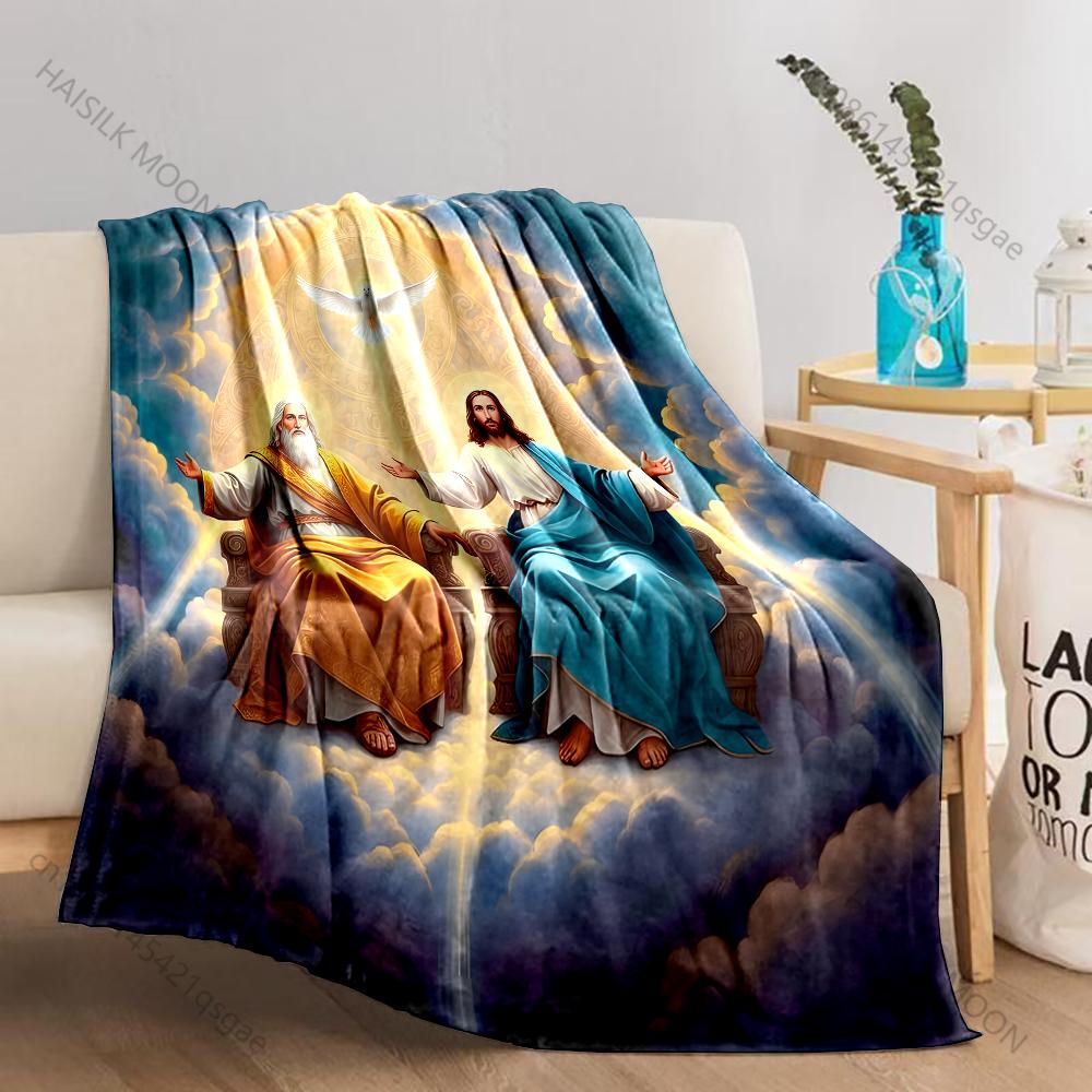 The Clouds In the Sky Jesus the Trinity Print Believer Pray Blanket Warm Soft Flannel Material Suitable for All Seasons Gift