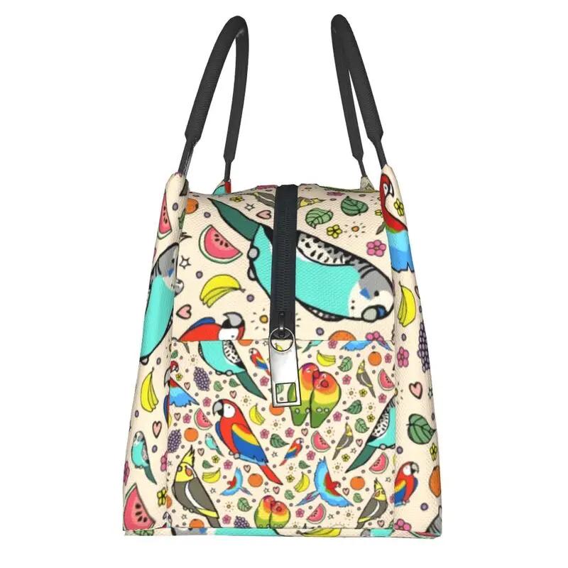 Funny Parrots Thermal Insulated Lunch Bags Women Budgie Cockatiel Bird Resuable Lunch Container for Work Travel Meal Food Box