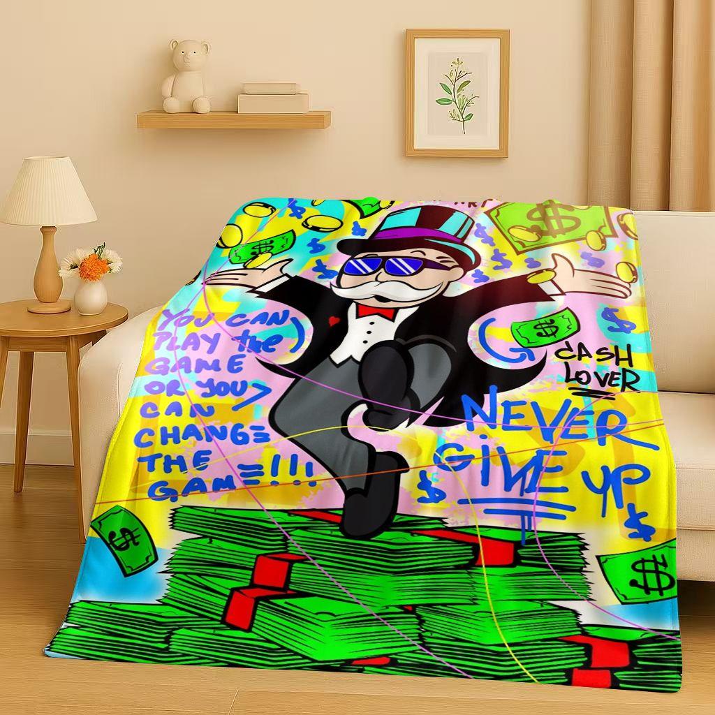 3D Rich Game Monopoly Money Dollar Cartoon Flannel Blanket,Ultra Soft Warm Plush Throw for Home Bedroom Bed Sofa Cover Kids Gift