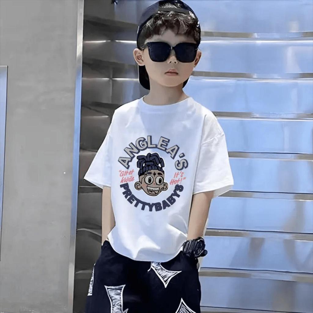Boys' Trendy Korean Style Pure Cotton Short-Sleeve T-Shirt – Summer Clothing for Middle & Large Children