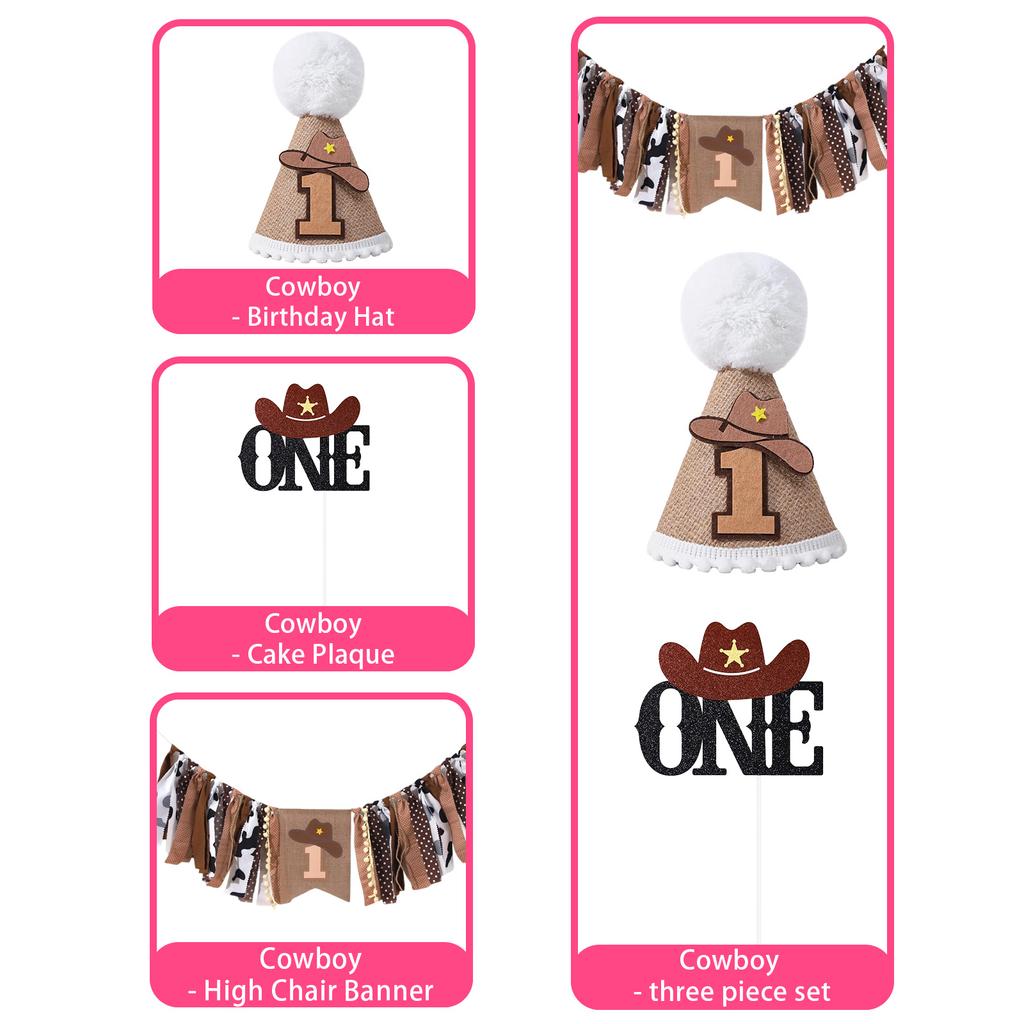 Cowboy 1st Birthday Decorations  1st Birthday Party Hat First Birthday High Chair Banner 1st Birthday Cake Topper 1st Birthday D