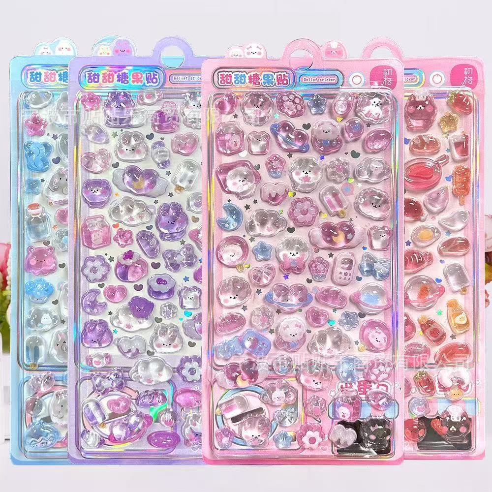 Cartoon 3D Solid Relief Crystal Children'S Reward Stickers Handmade Diy Aesthetic Decorative Stickers Ccd Sticker Decoration