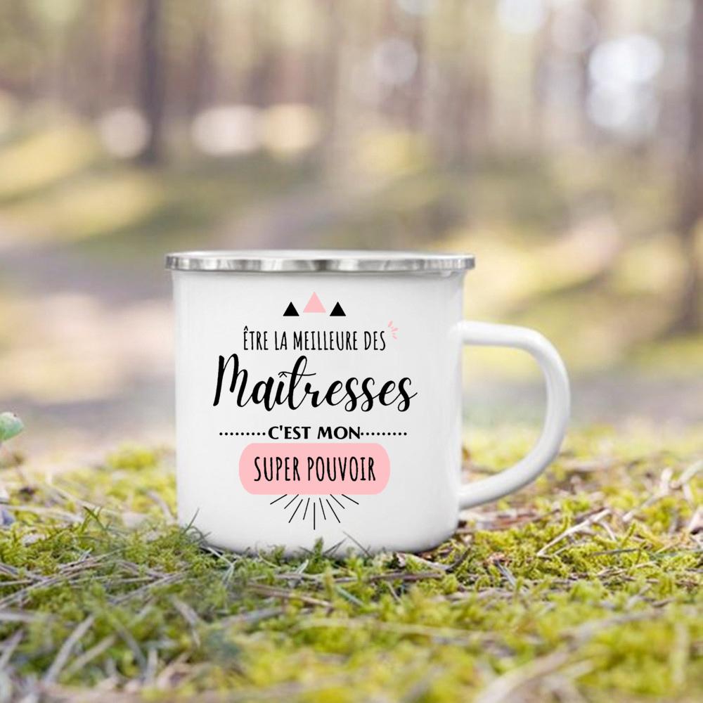 French Print Mugs Creative Coffee Cups Drinks Water Enamel Cup School Handle Drinkware Gifts for Maitresse/Maitre/Atsem/Aesh/Avs