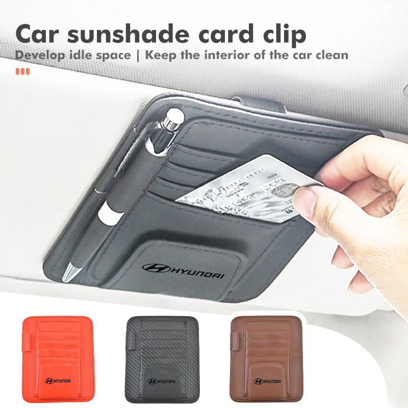 Car Sun Visor Glasses Case Sunglasses Clip Card Ticket Holder For Hyundai Genesis N-LINE I10 I20 I30 I40 IX20 IX35 Kona Tiburon Y2