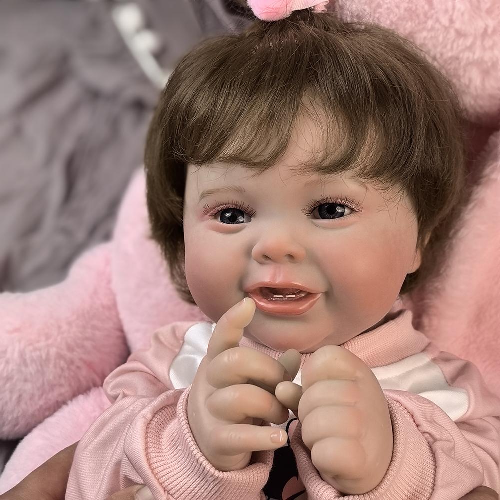 18 Zoll Reborn Babypuppe Silikon Vinyl Stoffkörperpuppe Fertig 3D Bemalte Haut Adern Kunstsammlungspuppe Geschenk Frühes Lernspielzeug