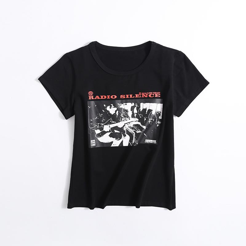 

Y2k уличная футболка с графическим принтом, летняя женская повседневная хлопковая укороченная футболка one size чёрный