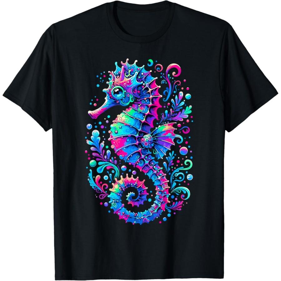 Seahorse Ocean Animal Colorful Underwater Seahorse T-Shirt XXXXXL чёрный