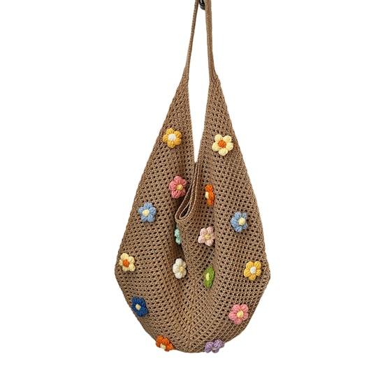 

Boho Crochet Shoulder Bag Knitted Beach Bag with Colorful Flowers Lightweight Woven Tote for Women Girls Summer Holiday Travel Picnic Shopping