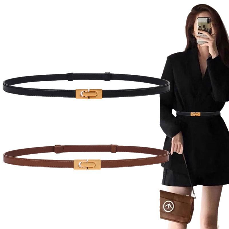 Women's 2025 Black Genuine Leather Waist-Cinching Belt for Dresses and Coats