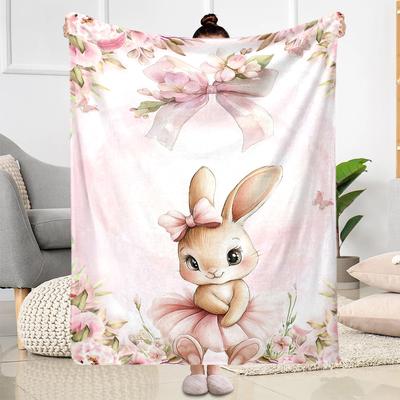 Pink Bunny In Flowers Blankets Are Suitable for Living Rooms,making Them an Ideal Choice for Outdoor Travel and Gifts.