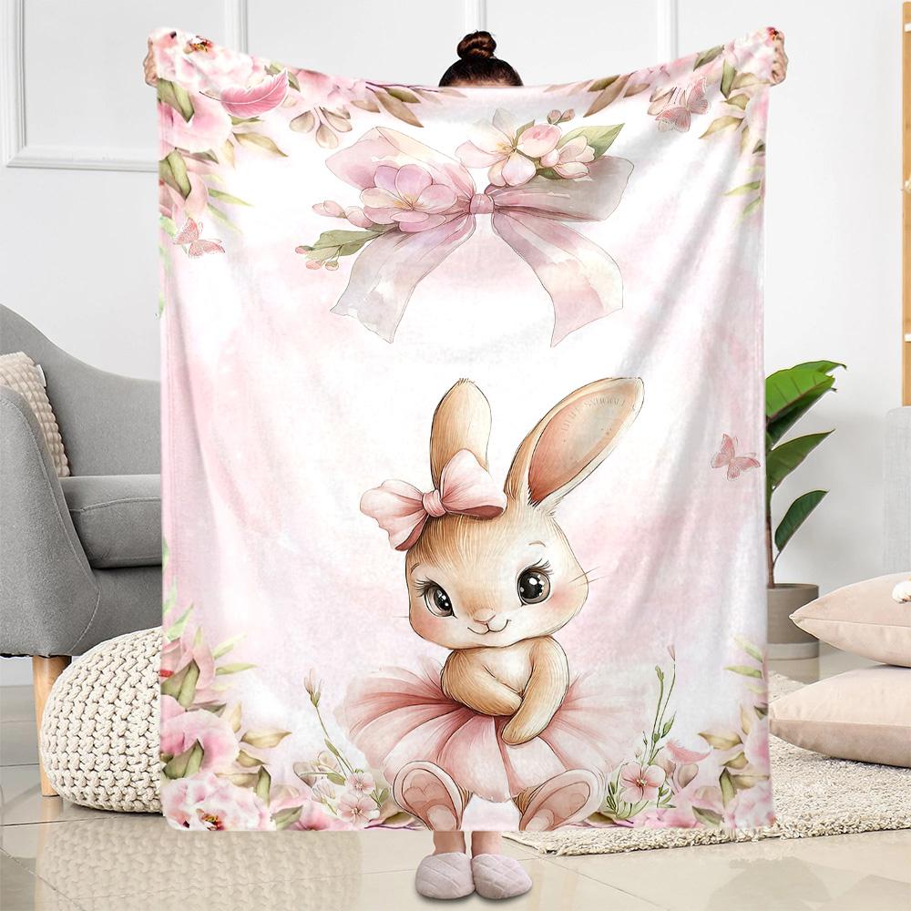 Pink Bunny In Flowers Blankets are suitable for living rooms,making them an ideal choice for outdoor travel and gifts.