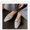 Fashion Women's Slippers Square Toe Metal Decoration Square Heel Women's Mules Leisure Daily Cover Toe Sexy Zapatillas De Mujer