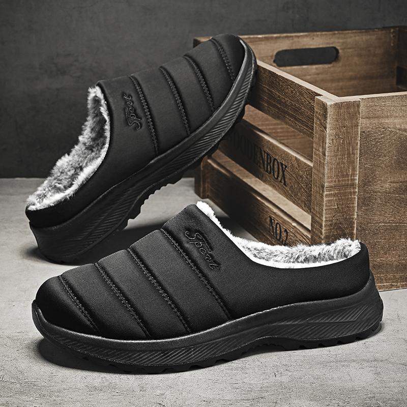 Winter Warm Male Cotton Casual Shoes Comfortable Mens Home Slippers Half Loafers Snow Boots with Fur Slip-on Light Flat Shoes