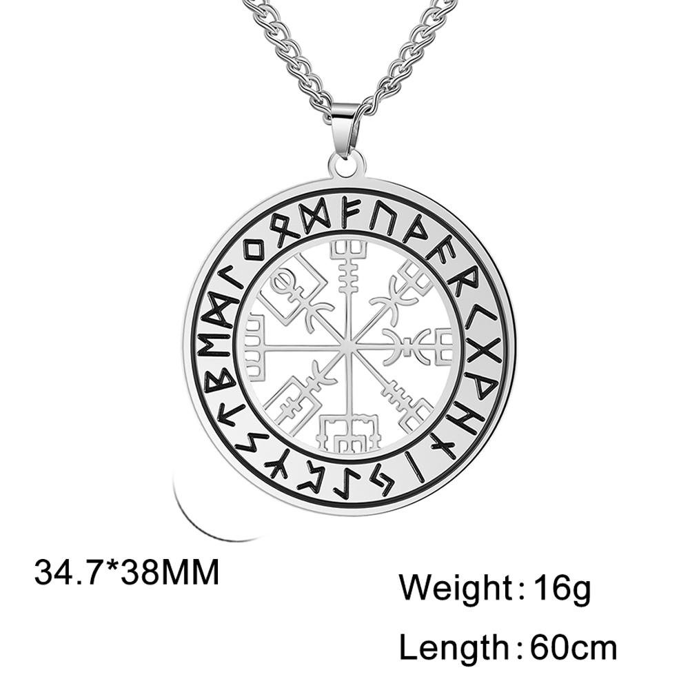 Dawapara Vegvisir Pendant Necklace Nordic Runes Compass Necklace Protection Amulet Stainless Steel Jewelry