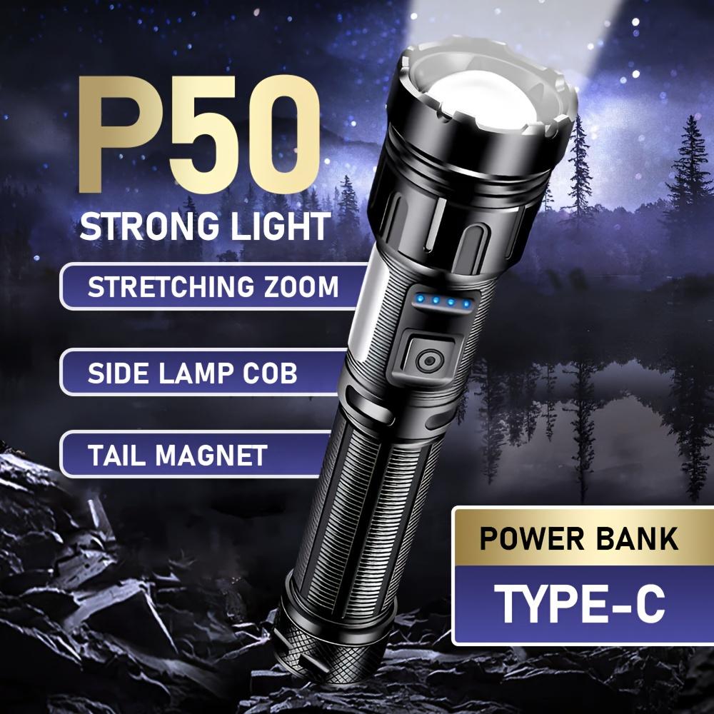 Upgraded Rechargeable LED Flashlight with High Brightness Side Lights and Tail Magnet Zoom Function,essential for Emergency, Camping,hiking Trips