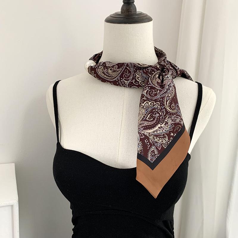 Silk scarf long strip high-end new striped simple decorative scarf hair tie streamer double splicing magnetic silk scarf